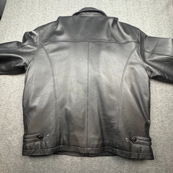 Burks Bay Mens XL Black Leather Bomber Jacket World Series Poker Patch Zip Up - Picture 14 of 15